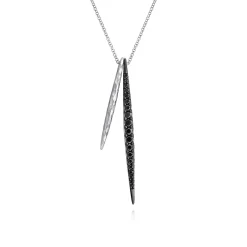 Clearance Gabriel & Co. 25 inch Hammered 925 Sterling Silver and Black Spinel Double Spear Necklace
