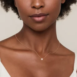 Hot Gabriel & Co. 18 Inch 14K Rose Gold Pearl and Diamond Halo Pendant Necklace