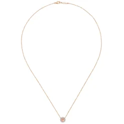 New Gabriel & Co. 18 inch 14K Rose Gold Round Morganite and Diamond Halo Pendant Necklace