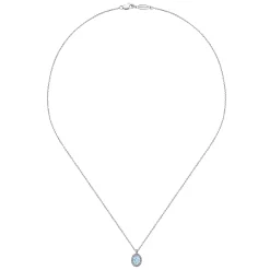 Clearance Gabriel & Co. 18 inch 14K White Gold Aquamarine and Diamond Halo Drop Necklace