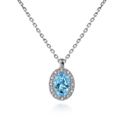Hot Gabriel & Co. 18 inch 14K White Gold Blue Topaz and Diamond Halo Drop Necklace