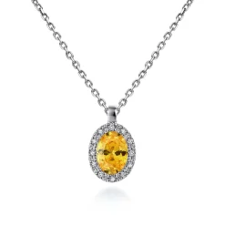 Gabriel & Co. 18 inch 14K White Gold Citrine and Diamond Halo Drop Necklace