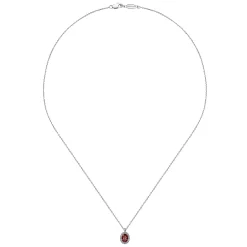 Hot Gabriel & Co. 18 inch 14K White Gold Garnet and Diamond Halo Drop Necklace