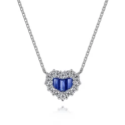 New Gabriel & Co. 18 inch 14K White Gold Heart Sapphire and Diamond Pendant Necklace