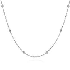 New Gabriel & Co. 18 Inch 14K White Gold Kite Shaped Diamond Station Necklace
