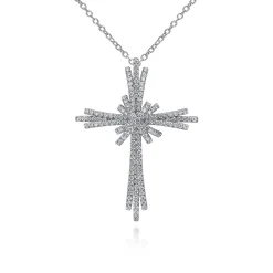 Best Gabriel & Co. 28 inch 14K White Gold Multi Row Diamond Pave Cross Pendant Necklace
