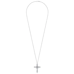 Best Gabriel & Co. 28 inch 14K White Gold Multi Row Diamond Pave Cross Pendant Necklace