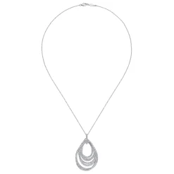 Gabriel & Co. 18 inch 18K White Gold Multi Row Teardrop Diamond Pendant Necklace