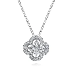 Sale Gabriel & Co. 18 inch 14K White Gold Open Clover Diamond Pendant Necklace
