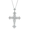 Gabriel & Co. 18 inch 18K White Gold Ornate Diamond Cross Pendant Necklace