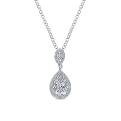 Gabriel & Co. 18 inch 14K White Gold Pave Diamond Pear Shaped Double Pendant Necklace