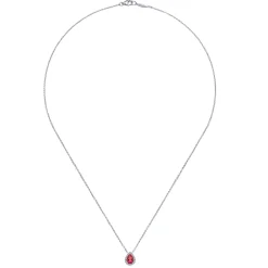 Hot Gabriel & Co. 18 inch 14K White Gold Pear Shaped Ruby and Diamond Halo Pendant Necklace