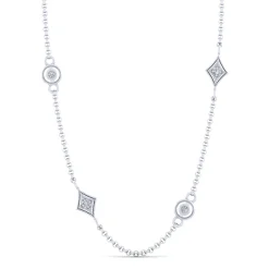 New Gabriel & Co. 18 inch 14K White Gold Round and Kite Shaped Diamond Station Necklace