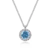 Sale Gabriel & Co. 18 inch 14K White Gold Round Blue Topaz and Diamond Halo Pendant Necklace