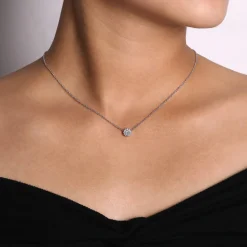 Best Gabriel & Co. 18 inch 14K White Gold Round Diamond Cluster Pendant Necklace