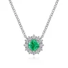 Online Gabriel & Co. 18 inch 14K White Gold Round Emerald and Diamond Halo Pendant Necklace