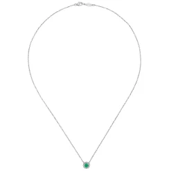 Online Gabriel & Co. 18 inch 14K White Gold Round Emerald and Diamond Halo Pendant Necklace