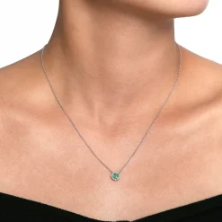 Online Gabriel & Co. 18 inch 14K White Gold Round Emerald and Diamond Halo Pendant Necklace