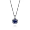Hot Gabriel & Co. 18 inch 14K White Gold Round Sapphire and Diamond Halo Pendant Necklace