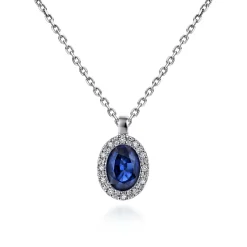 Online Gabriel & Co. 18 inch 14K White Gold Sapphire and Diamond Halo Drop Necklace