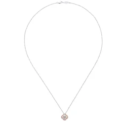 Gabriel & Co. 18 inch 14K White Rose Gold Diamond Clover Pendant Necklace