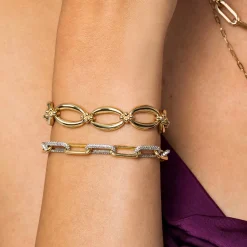 Outlet Gabriel & Co. 7inch 14K White-Yellow Gold Diamond Link Bracelet