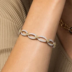 Best Gabriel & Co. 7inch 14K White-Yellow Gold Diamond Link Bracelet