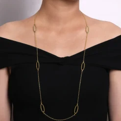 Clearance Gabriel & Co. 32 inch 14K Yellow Gold Bujukan Bead Oval Station Necklace