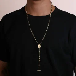 Clearance Gabriel & Co. 27 Inch 14K Yellow Gold Cross Rosary Solid Men's Link Chain Necklace
