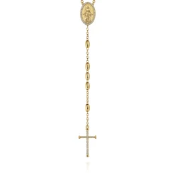 Best Gabriel & Co. 27 Inch 14K Yellow Gold Diamond Cross Rosary Solid Men's Link Chain Necklace