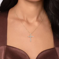 New Gabriel & Co. 18 inch 14K Yellow Gold Diamond Cross Pendant Necklace