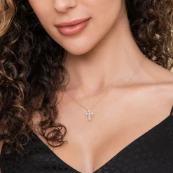 Sale Gabriel & Co. 18 inch 14K Yellow Gold Diamond Cross Pendant Necklace