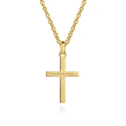 Best Gabriel & Co. 22 Inch 14K Yellow Gold Faceted Cross Pendant Necklace