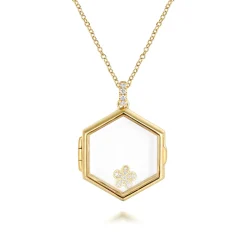 Gabriel & Co. 25 inch 14K Yellow Gold Hexagonal Glass Front Locket Necklace