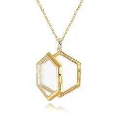 Gabriel & Co. 25 inch 14K Yellow Gold Hexagonal Glass Front Locket Necklace