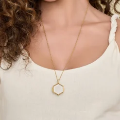 Gabriel & Co. 25 inch 14K Yellow Gold Hexagonal Glass Front Locket Necklace