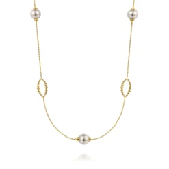 Outlet Gabriel & Co. 32 Inch 14K Yellow Gold Pearl and Bujukan Ovals Station Necklace