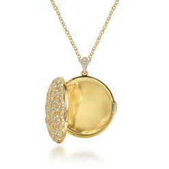 Gabriel & Co. 25 inch 14K Yellow Gold Round Filigree and Diamond Locket Necklace