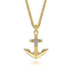 Outlet Gabriel & Co. 22 Inch 14K Yellow Gold Wheat Diamond Anchor Pendant Necklace