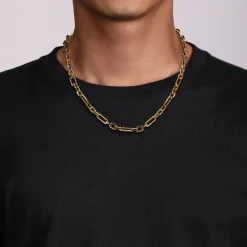 Outlet Gabriel & Co. 20 Inch 6.4mm 14K Yellow Gold Men's Hollow Figaro Chain Necklace