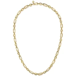 Sale Gabriel & Co. 24 Inch 6.4mm 14K Yellow Gold Men's Hollow Figaro Chain Necklace