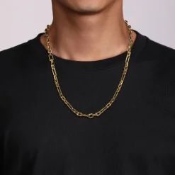 Sale Gabriel & Co. 24 Inch 6.4mm 14K Yellow Gold Men's Hollow Figaro Chain Necklace