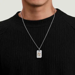 Gabriel & Co. 22 Inch 925 Sterling Silver and 14K Yellow Gold Dog Tag With Star of David Pendant Necklace