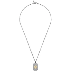 Gabriel & Co. 22 Inch 925 Sterling Silver and 14K Yellow Gold Dog Tag With Star of David Pendant Necklace
