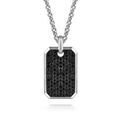 Gabriel & Co. 22 Inch 925 Sterling Silver Black Spinel Dog Tag Pendant Necklace