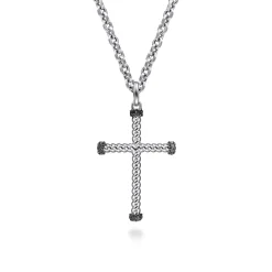 Best Gabriel & Co. 22 Inch 925 Sterling Silver Black Spinel Twisted Rope Cross Pendant Necklace