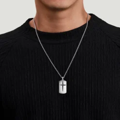 New Gabriel & Co. 22 Inch 925 Sterling Silver Cross Dog Tag Pendant Necklace