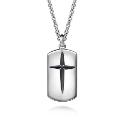 New Gabriel & Co. 22 Inch 925 Sterling Silver Cross Dog Tag Pendant Necklace