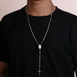 Sale Gabriel & Co. 27 Inch 925 Sterling Silver Cross Rosary Solid Men's Link Chain Necklace