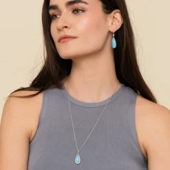 Discount Gabriel & Co. 24 inch Sterling Silver Faceted Rock Crystal Turquoise Bujukan Teardrop Necklace